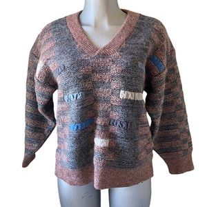 Paul Fourticq Sweater Pullover Wool Alpaca Mohair Color Block V Neck France Sz M